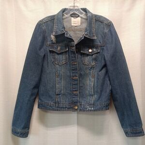 Copper Key Denim Jacket Womens M Blue Cotton Poly Distressed Pockets Casual